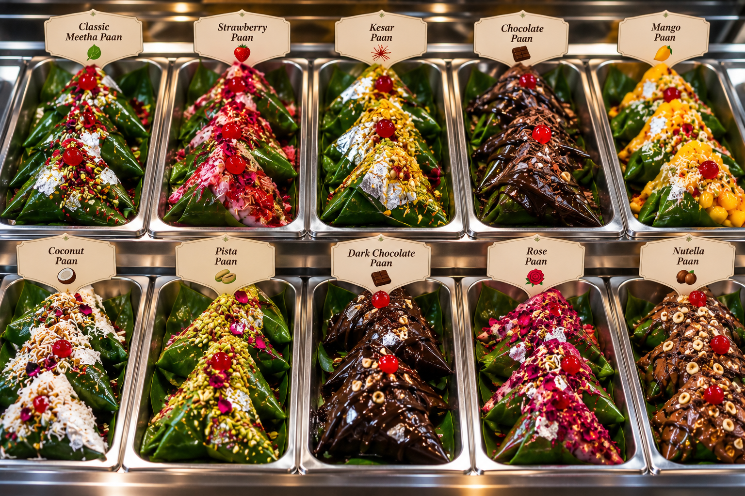Tubs of gelato in the display counter
